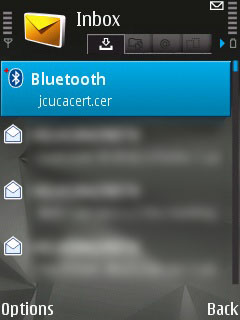The Messaging application on an N95 showing the new Bluetooth message.