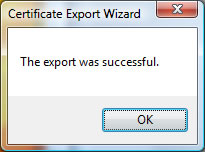 The Certificate Export Wizard's Success message