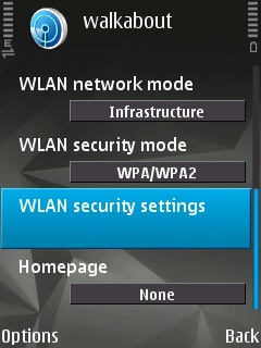 The second half of the Access Point configuration page on the Symbian Device