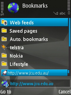 Entering jcu.edu.au using the Symbian web browser