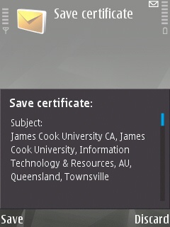 The 'Save Certificate' screen on the Symbian device